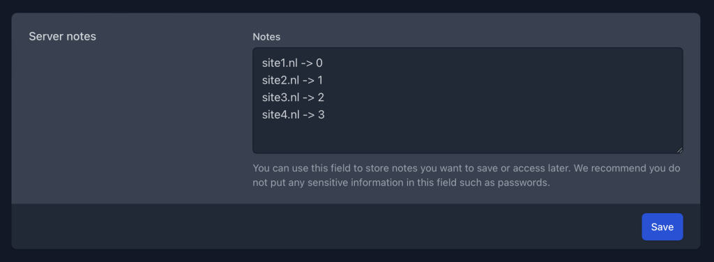 A screenshot of Ploi server notes.