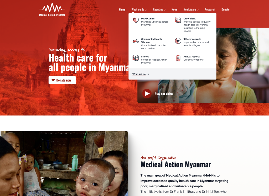 Medical Action Myanmar homepage screenshot.