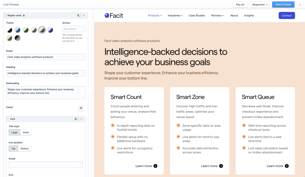 Screenshot van facit.ai: het beheer aan de achterkant.